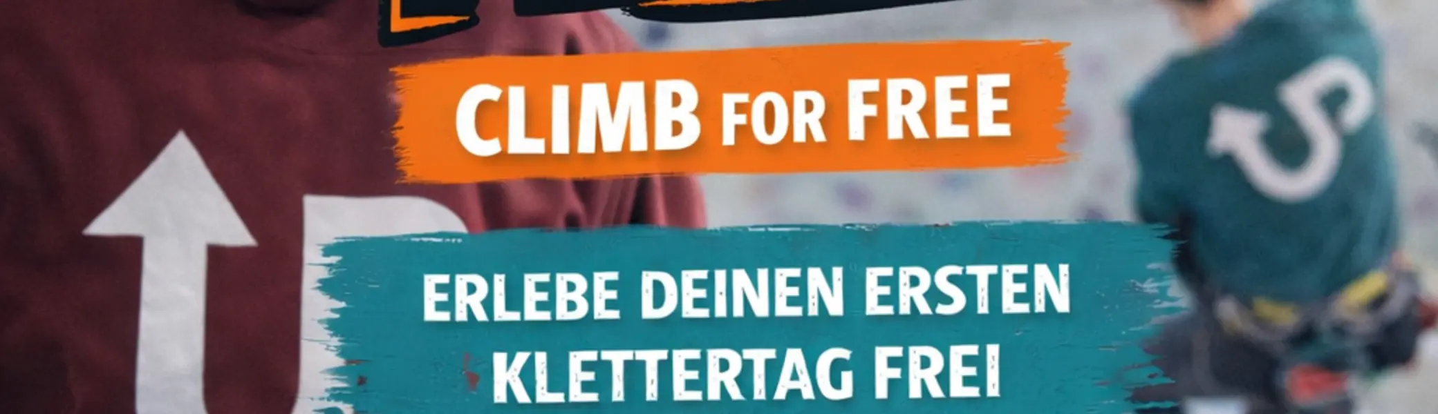 Zwei Kletterer auf Bild mit Aufschrift Hook your friend | © Kletterzentrum